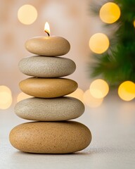 Serene Candlelight Stacked Stones Spa Zen Peace Relaxation Image