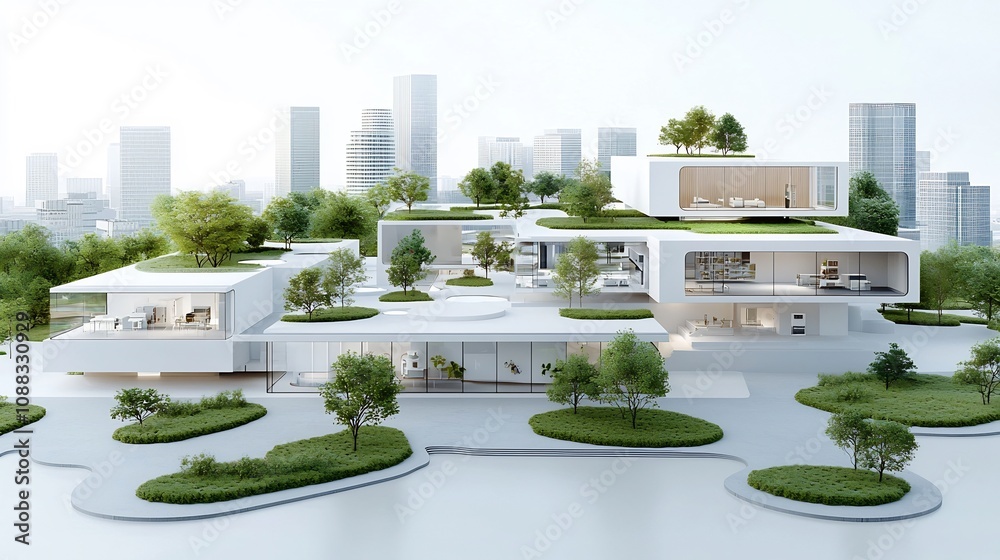 Aufkleber detailed blueprint showcasing the advanced design of a sustainable green building with integrated wa