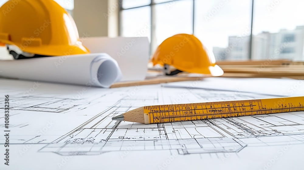 Aufkleber Detailed construction blueprint showcasing environmentally sustainable design elements and green building techniques for modern energy efficient structures that minimize environmental impact