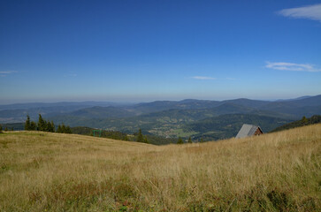 Panorama of the mountains on the trail from Korbielów to Pilsko