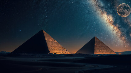 Majestic Pyramids Under a Starry Night Sky at Dusk