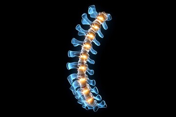 Ultra-realistic X-ray image of a spine in high contrast, capturing every detail of the vertebral column
