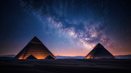 Majestic Pyramids Under a Starry Night Sky at Dusk