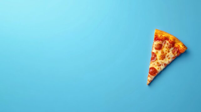 Delicious pepperoni pizza slice showcased on a vibrant blue background, ideal for minimalist pizzeria menu designs.