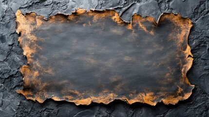Burnt parchment resting on a textured gray stone background with an empty space for text, perfect for an elegant menu design or vintage invitation.