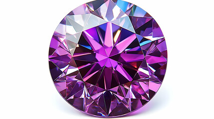 3D Render of a Sparkling Amethyst Gemstone, Facets Reflecting Light, Vibrant Purple Hues, Isolated on White Background.