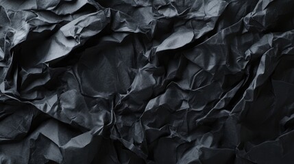 Crumpled black textile fabric background with deep folds and rich texture creating a dramatic and sophisticated appearance. Perfect for artistic and design projects.