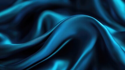 Obraz premium Lustrous blue silk fabric texture featuring smooth, flowing waves and intricate folds, creating an elegant and abstract textile background.