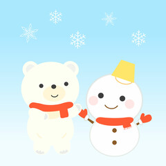雪だるまとくまのかわいいイラスト
