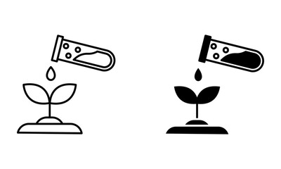plant seedling with test tube and droplet of liquid, illustration of agriculture science and chemical fertilizer icon vector