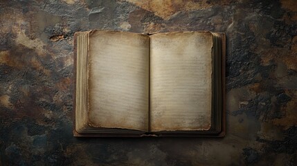 Vintage Open Book with Blank Pages on Textured Earthy Background Ideal for Creative Writing and Nostalgic Themes