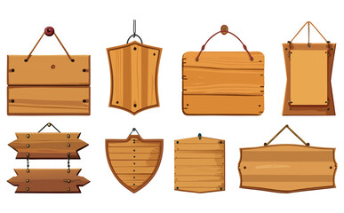 吊り下げ木製看板ベクターイラストセット	