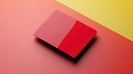 Red credit or discount card mockup resting on a vibrant gradient background, showcasing a sleek design ideal for shopping promotions.