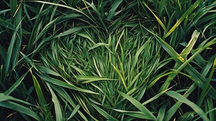 Fototapeta premium Heart shape created by neatly arranged blades of grass surrounded by vibrant greenery, symbolizing peace and connection with nature.