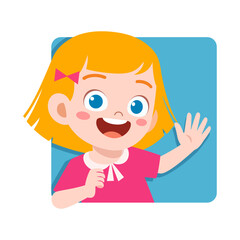 kid happy smile greet and waving hand