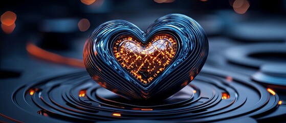 Vibrant 3D Heart with Sound Waves and Light Effects