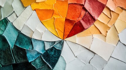 Colorful segmented pie chart representing diverse aspects of business innovation, including product, process, and service development in a visually striking mosaic style.