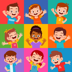 kid happy smile greet and waving hand