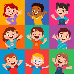 kid happy smile greet and waving hand