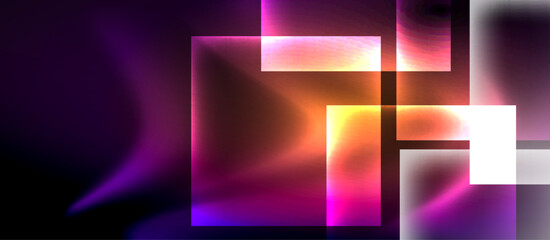Fototapeta premium Glass squares with neon shiny light abstract background
