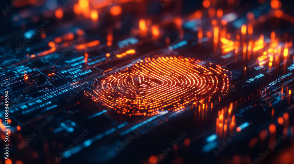 Wall mural a fingerprint made of computer code. this shows a cybersecurity idea.