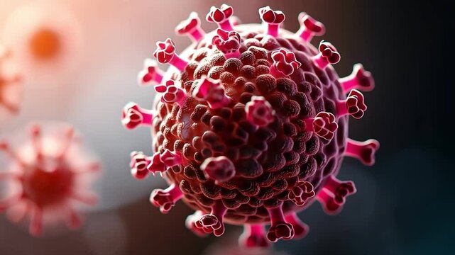 Microscopic view of HPV on skin cells, detailed focus on virus and infection, Vivid colors, Detailed features