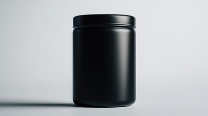 Sleek black tin candle jar with lid, elegantly positioned flat and viewed from the side against a clean white background.