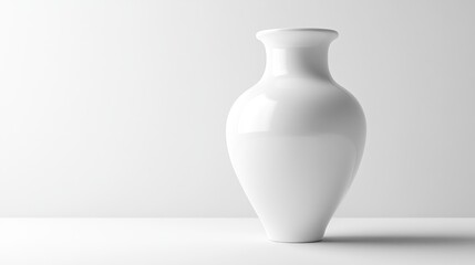 Elegant white ceramic vase showcasing a smooth, glossy finish, positioned against a minimalist white backdrop in a sophisticated 3D rendering.