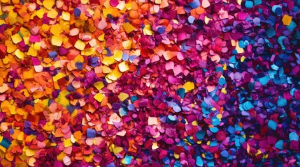 Vibrant confetti explosion creating a joyful tapestry of colors, symbolizing celebration and festivity with hues of pink, orange, yellow, and blue.