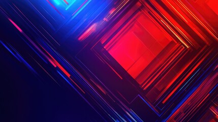 Fototapeta premium Vibrant geometric background with dynamic red and blue intersecting lines and shapes, creating an art deco-inspired pattern, ideal for design and digital media use, abstract art.