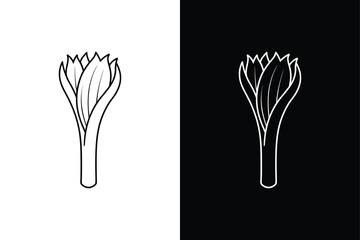 Simple Leek Icon. Black and White Line Art for Fresh Produce