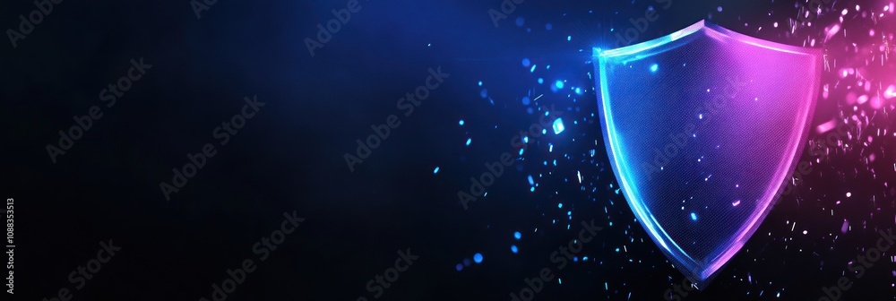 Poster a colorful shield icon set against a dark background, symbolizing protection or security.