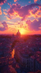 Fototapeta premium hawk in flight, bright daylight, nikon, sunset colors, magenta, purple, maroon, yellow, orange