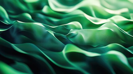 Fototapeta premium Dynamic green wave pattern with flowing silky texture and soft shadows, creating a sense of movement and depth, ideal for backgrounds and modern design use.