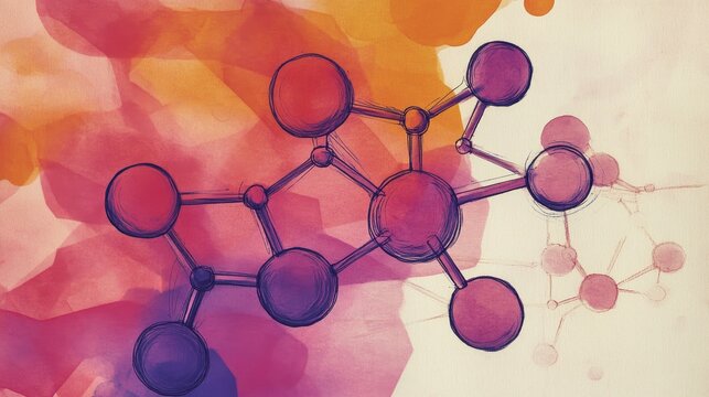Hand-drawn chemical structure of Propanol illustration with colorful abstract background, depicting molecular arrangement and design elements.