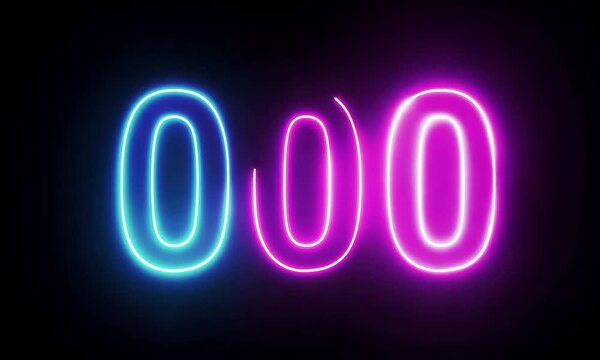 Number ' 000 ' with two tone colorful neon color motion graphic on  black background. Generative AI