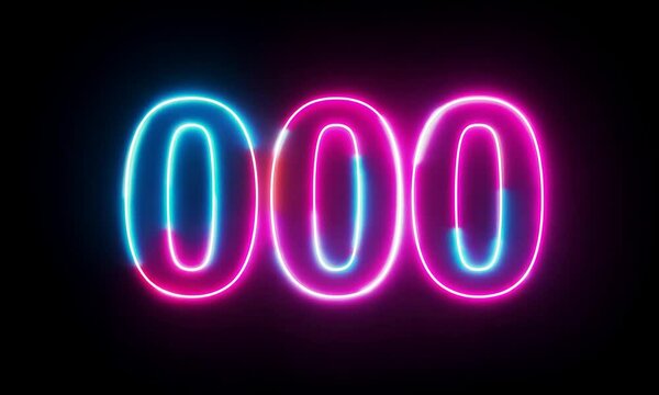 Number ' 000 ' with two tone colorful neon color motion graphic on  black background. Generative AI