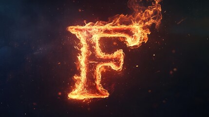 Flame-Shaped Letter F Illuminated by Flickering Firelight Against a Dark Background with Dynamic Fire Effects