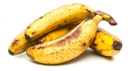 A bunch of ripe bananas with golden peels, Their curves inviting a taste of tropical delight, Set against an isolated white background to showcase their natural appeal 