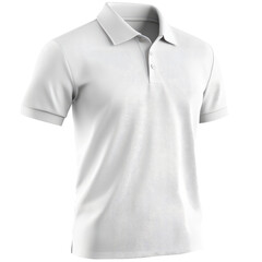 trendy plain white polo t-shirt for a mockup, seen from the side. transparent background