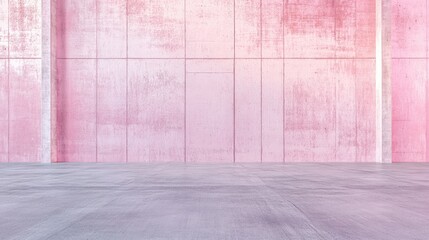 Soft pastel pink textured concrete wall with low contrast, creating an empty backdrop ideal for...