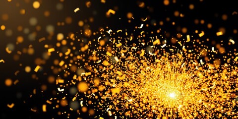 Naklejka premium A vibrant and festive image featuring a golden confetti explosion, perfect for New Year's celebrations, vibrant