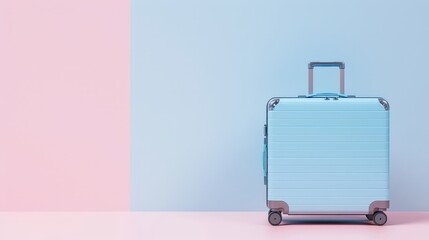Stylish Blue Suitcase on Pastel Background
