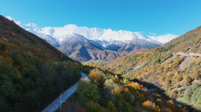 Landscape in Svaneti, Georgia, with view of the Ushba mountain