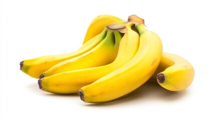 A bunch of yellow bananas with a hint of green, Their firm texture promising a satisfying crunch, Set against an isolated white background to accentuate their freshness 