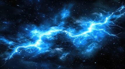Obraz premium Electric blue lightning bolts illuminate a dark celestial sky, capturing the fierce intensity and dramatic energy of a powerful storm.