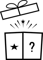 Mystery gift box icon design. Black and white opened present box icon. Exploding surprise gift box Exploding surprise gift box design