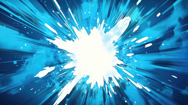Comic-style explosion graphic in vibrant blue with radial burst and ample blank space for customizable text or effects.