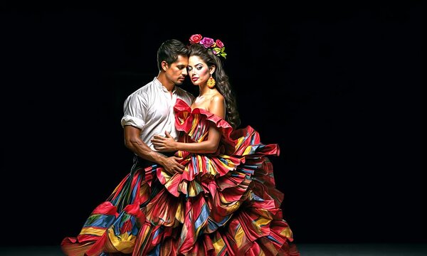 Pareja, bailarines, tradicional, colorido, folklore, latino, mexicano