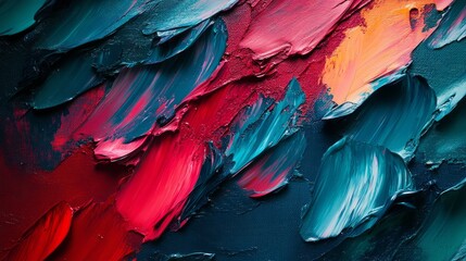 Obraz premium Abstract textured background with bold strokes of red, blue, and orange paint.